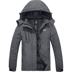Women's Dark Gray Mountain Waterproof Ski Jacket Hooded Coat Cozy Winter Warm